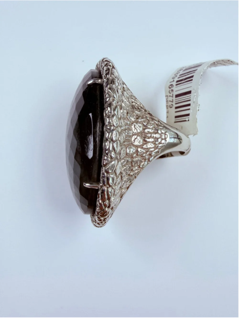 Grand 53 CT Labradorite Solitaire 925 Sterling Silver Crocodile Scale Ring NWT
